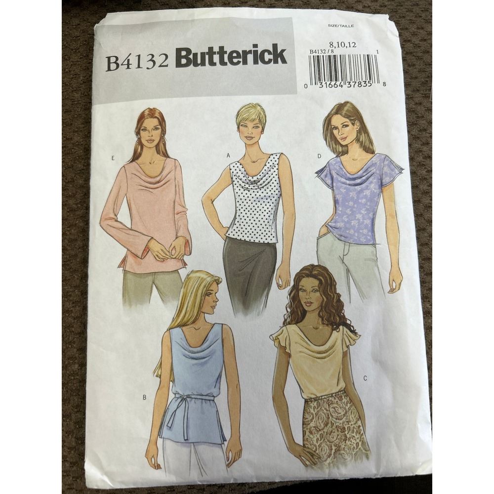Butterick B4132 Misses Cowl Neck Top Sewing Pattern Size 8-12 Pullover 2004